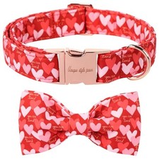 Valentine's Dog Collar with Bow Love Heart Cotton Puppy XS Red pink love