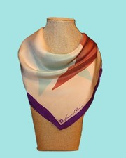 Anne Klein square scarf; stars; SILK; bronze aqua white fuchsia; 31.5x30.5 in.