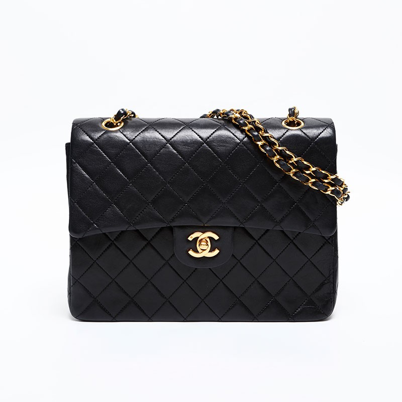 Chanel Vintage 1986-1988 Lambskin Matelasse Square Double Flap Bag