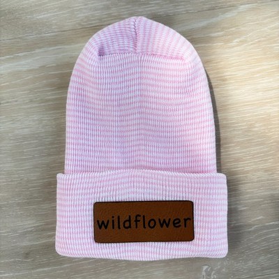 Wildflower Newborn Engraved Beanie 0-3 Months Pink Striped Baby Infant Hat
