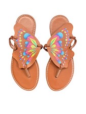 Butterfly Print Round Toe Flip Flops, Summer Beach Casual Woman Sz 6.5/7