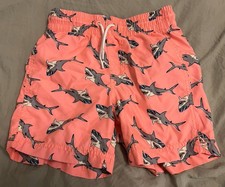 Old Navy Boys Stretch Shark Print Salmon Drawstring Shorts Rashguard Size Small