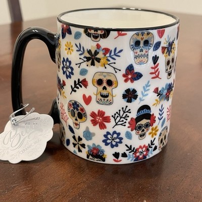 10 Strawberry Street 16oz Halloween Sugar Skull Coffee Mug Day of Dead NEW