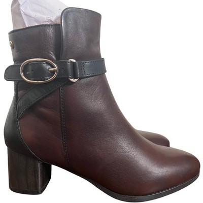 Pikolinos Women Calafat Leather Ankle Boots size 36 Burgundy Block Heel Career