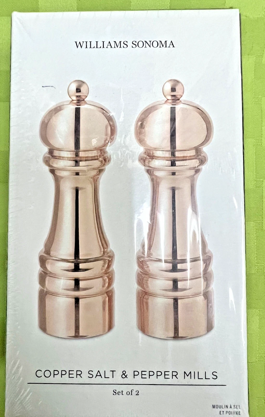 NEW Williams Sonoma Polished Copper Salt & Pepper Mills Set, 7" MSRP $250 FreeSH