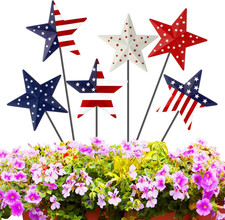 6 Pcs 12" H 4Th of July Outdoor Decor Patriotic Metal Yard Sign Star Red White B