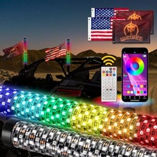 2Pack Fat Whip Lights with Turn Reverse Light, Spiral RGB LED Chasing 2FT
