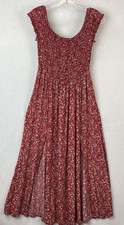 SHEIN Curve Red Floral Smocked Bodice Rayon Maxi Dress 0XL Cap Sleeve Slits