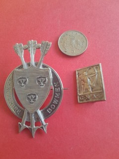 Vintage Shropshire Bowmen Sterling Silver & G.N.A.S Badge Archery