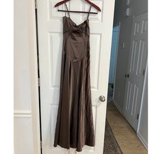 House of CB Annabella Pebble Grey Satin Lace Up Corset Maxi Dress XS NWT