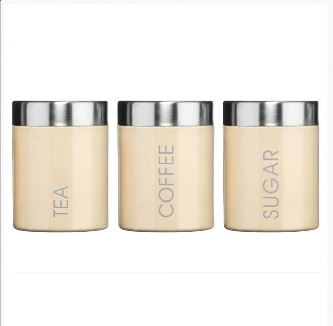 Liberty Tea Coffee and Sugar Enamel Food Storage Jars Canisters Set of 3 Cream