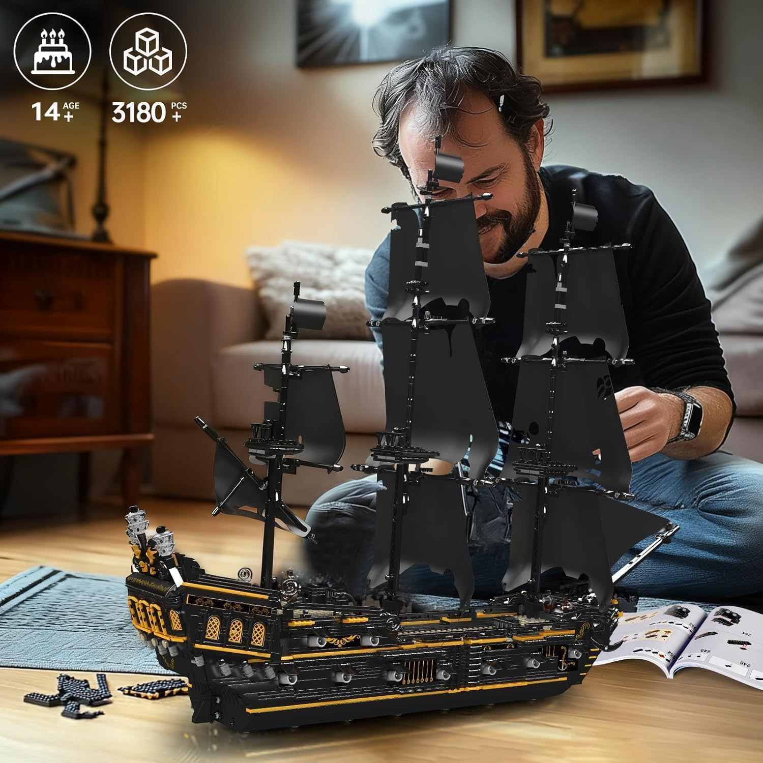 Large Black Pearl Pirate Ship Model Kit - 3180+ Pieces for Ages 14+