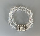 Antique Clear Aurora Borealis Crystal Beaded 2 Strand Bracelet Box Clasp 6.75”