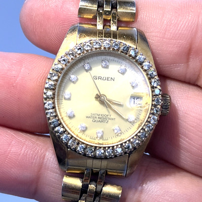 Gruen Women's Watch Diamond Magnifying Date Presidential Style 6.5'' Not Working