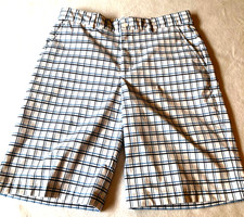 Slazenger Mens Chino Shorts Sz L White Blue Plaid Mid Rise Slash Pockets Golf