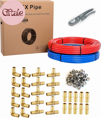 1/2 Inch 2 X 100 Ft (200 Ft) Pex-B Pipe/Tubing, 30 Pcs 1/2-Inch Barb Crimp Brass