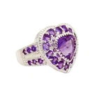 Vintage 925 Sterling Silver Jeweled Amethyst Heart Shape Cluster Ring Size 9