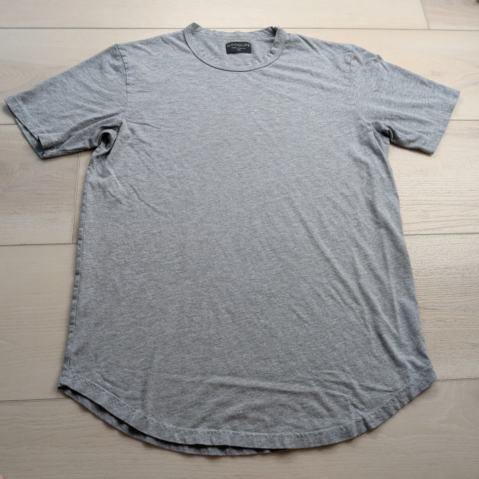 Goodlife Crew Neck T-Shirt Mens Large Cotton Blend Heather Grey Made in USA