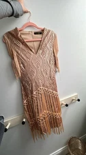 1920’s Rose Gold Flapper Great Gatsby Inspired Sequin Fringe Cocktail Dress
