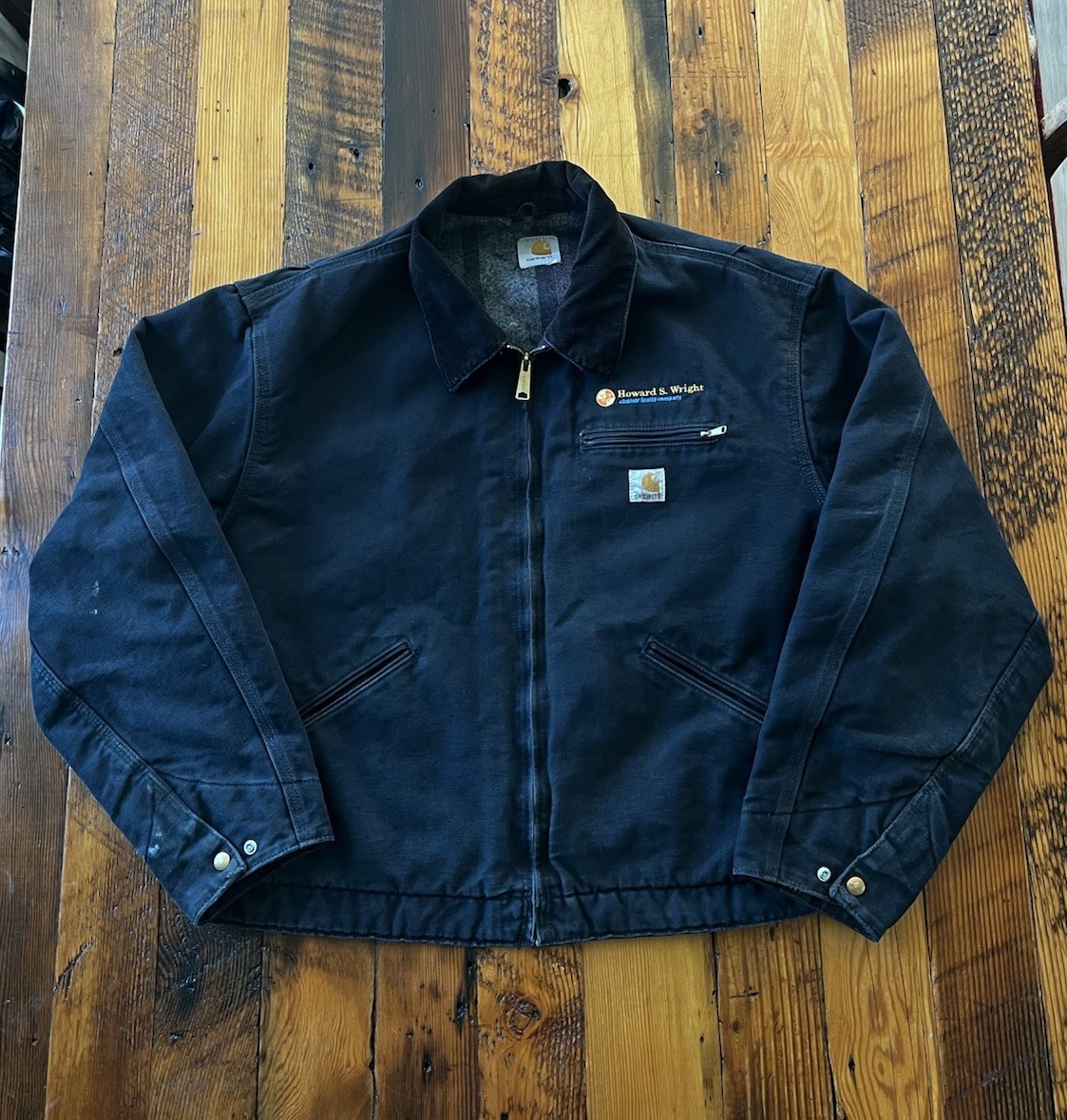 Vintage Carhartt Detroit Jacket Blanket Lined Black Canvas Mens Sz