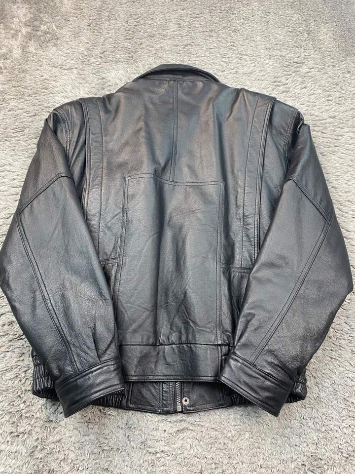 Chaqueta de Cuero Outbrook Hombre Grande Negra Forrada con Edredón Motociclista Bombardero Abrigo Foto 2 de 4