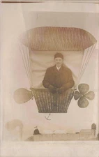 RPPC Man in Flying Machine Dirigible Hot Air Balloon Studio Portrait Postcard