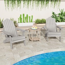 Folding Adirondack Chair Fire Pit Chair with Adjustable Backrest Grey