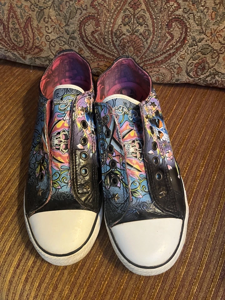 Don Ed Hardy Slip On Ladies Skull And Flowers Sneakers - Awesome Graphics  - Image 2 of 4