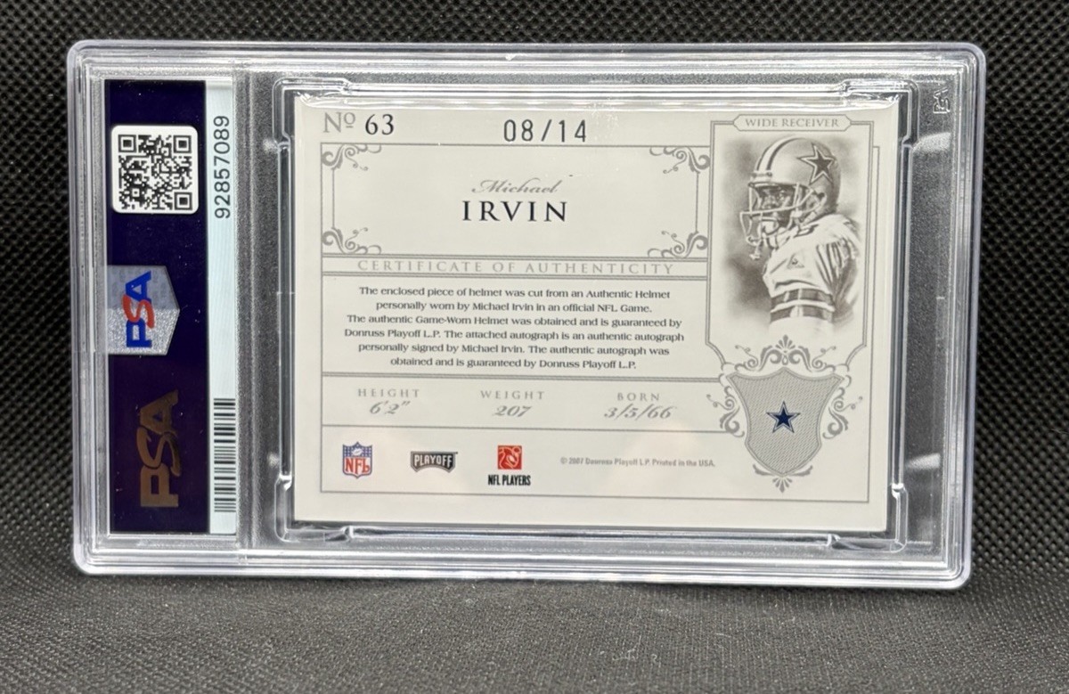 Michael Irvin /14 Helmet Patch Auto 2007 National Treasures #63 Dallas Cowboys view 2