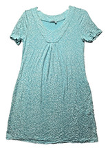 Fresh Produce Midi Dress Size M Stretch Floral White Blue Turquoise Short Sleeve