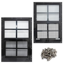 2 Pack 12x18 Shed Windows with Black Frame, Tempered Glass  Screen for Coop, Ga