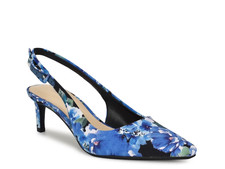 Nine West Yazza Slingback Pump Pointed Toe Blue/Black Floral Print Women's 8.5 W