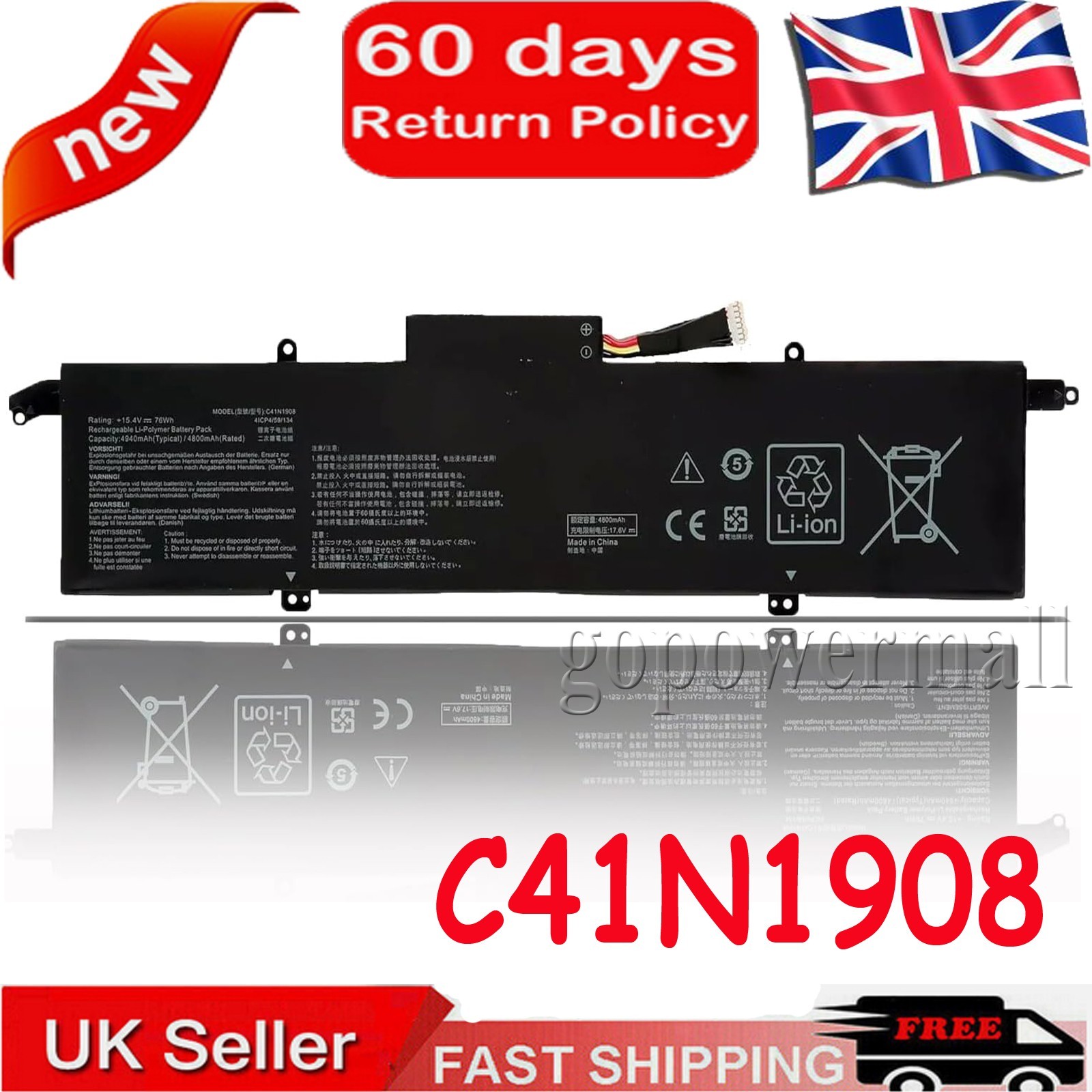 Laptop Battery C41N1908 For Asus Zephyrus G14 GA401IV GA401II GA401QC C41PQ05 UK