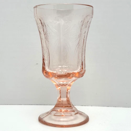 Vintage Indiana Federal Pink Madrid Depression Glass Footed Water Wine Goblet