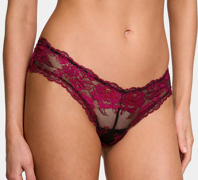 Victoria's Secret Rose Lace High Leg Cheeky Panty XS Black And Pink NWT