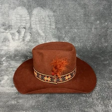 Vintage The Round Up 5X Beaver 5 XXXXX Brand Cowboy Hat Brown Aztec Band Western