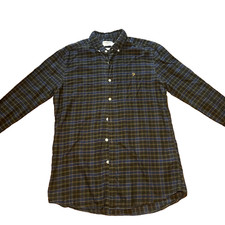 Farah Slim Fit Shirt Medium M Mens Green Blue Black Watch Check Plaid Organic