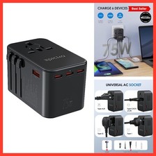 Universal Travel Adapter 75W GaN 3 USB-C 2 USB-A Worldwide Plug Type A C G I