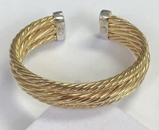 QVC Italian Silver 18K Yellow Gold Plated Sterling Bold Twisted Cuff Bracelet M