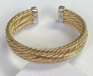 Authentic QVC Italian Silver 18K Yellow Gold Plated Sterling Bold Twisted Cuff Bracelet M