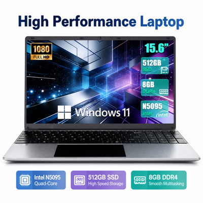 1080P FHD Laptop LT1506 Intel N5095 8GB RAM 512GB SSD 15.6'' Win 11 PC Notebook