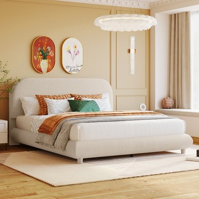 Teddy Fleece Queen Size Upholstered Platform Bed with Thick Fabric, Solid Fram