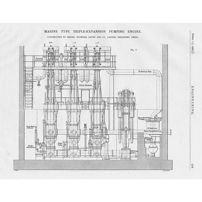 Hathorn Davey & Co Marine Triple Expansion Pumping Engine 2x Vintage Prints 1925