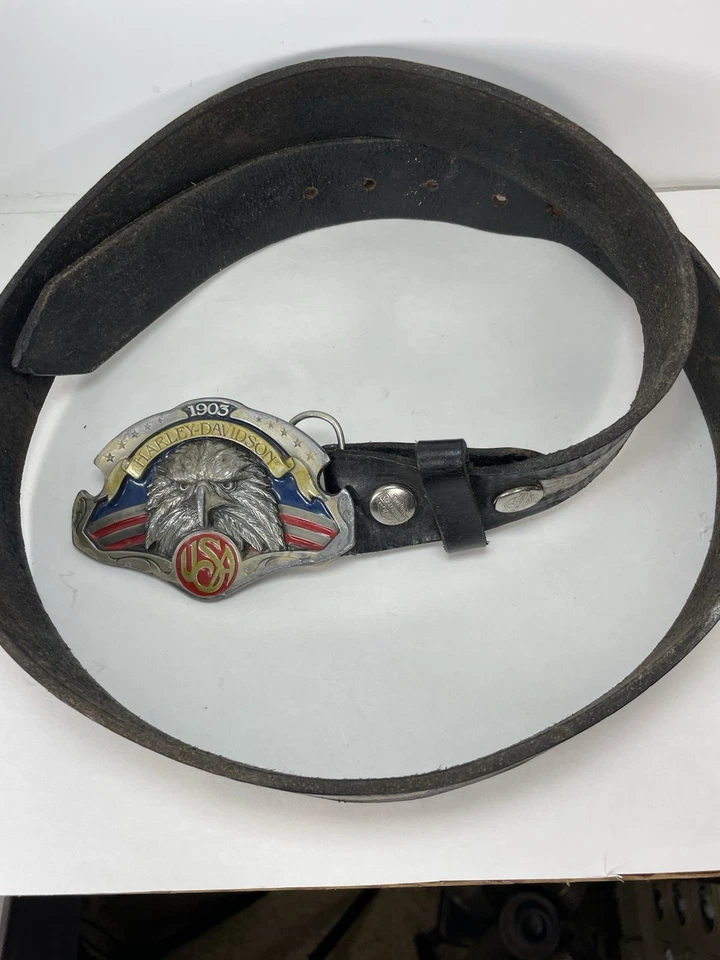 Harley Davidson 1903 Eagle Motociclista Motocicleta Cinturón y Hebilla Incluye Cinturón 36-48” Foto 2 de 4