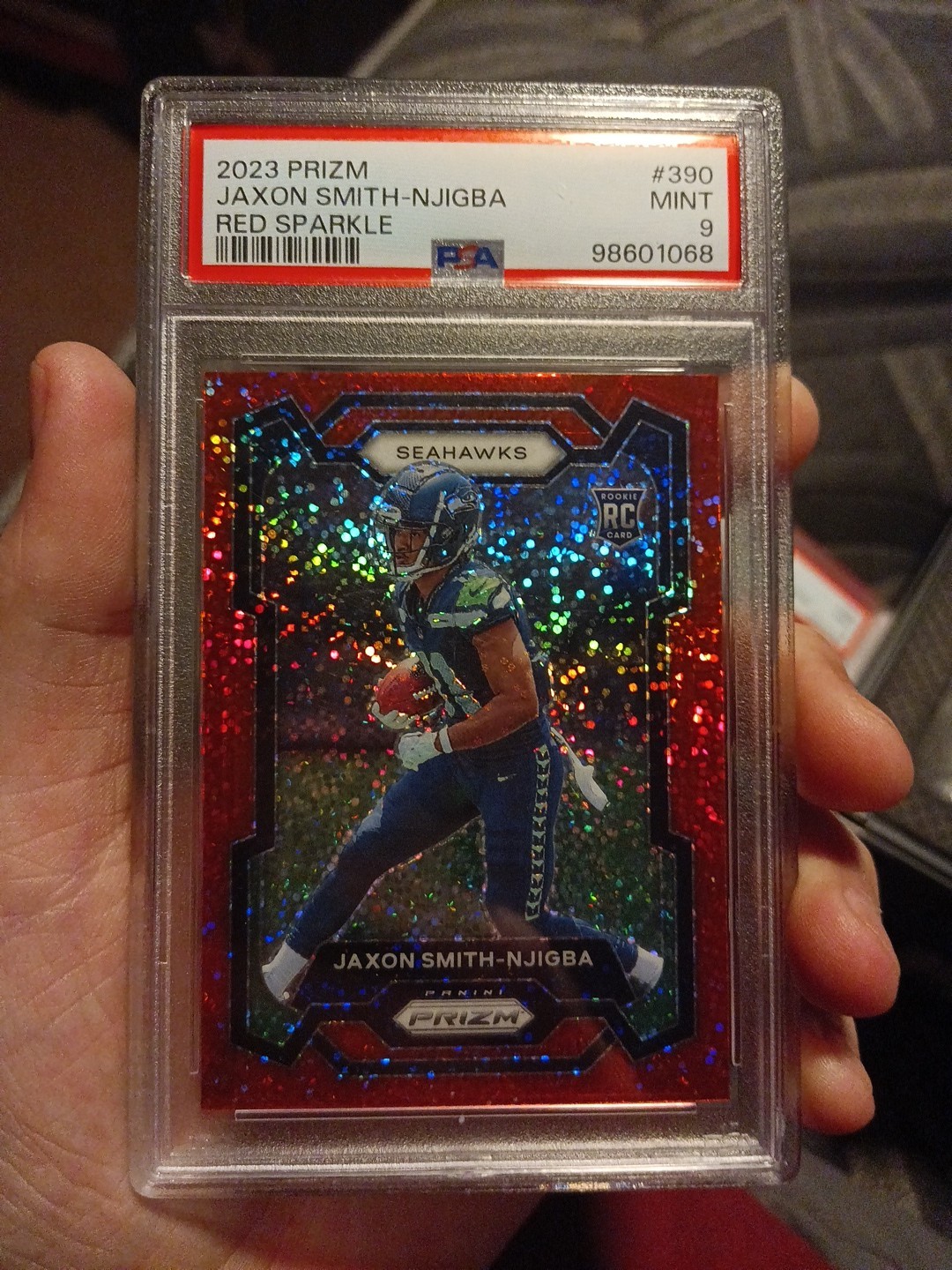 2023 Panini Prizm - Rookies Jaxon Smith-Njigba #390 Red Sparkle Prizm (RC) PSA 9