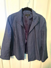 Vintage Talbots Women's Blue Open Front Lined Collared 3/4 Sleeve Blazer Size 12
