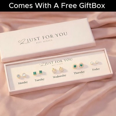 Damen 5 Paar Ohrstecker Set Mo-Fr gemischte Farben Geschenkbox Schmuck für Sie UK