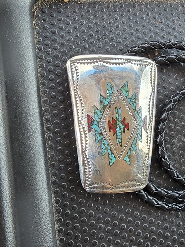 Vintage Sterling Silber Chip Inlay Bolokrawatte.