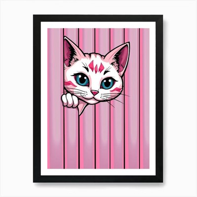 Kätzchen Katze am Vorhang Kunstdruck gerahmt Wandbild Poster Leinwanddruck Bild