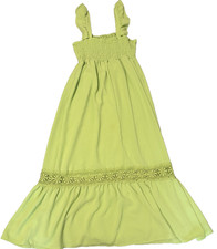 Lily Rose Lime Green Midaxi Smocked Bodice Lace Trim Ruffle Strap Sundress Large